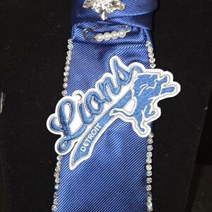 Detroit Lions Blue Tie with Rhinestone Accents